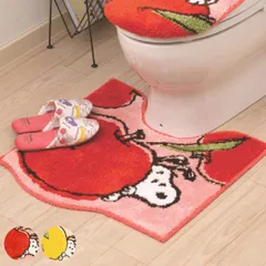 トイレマット スヌーピー フレッシュフルーツ 約58×60cm （ トイレ マット 足元マット すべり止め SNOOPY 洗濯可 トイレタリー 滑り止め 洗える 58×60 キャラクター フルーツ レッド イエロー ）