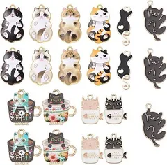 【在庫処分】SUNNYCLUE　40個10種　猫　チャーム　ネコ　チャーム　桜　チャーム　エナメル　かわいい　サクラ　チャーム　月　パーツ　花　ピアス　ねこ　花びら　イヤリング　桜　ネックレス　ねこ　葉　ブレスレット　薔薇　 ネコ　さくら　キーホルダー