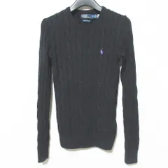美品 Polo by Ralph Lauren ポロバイラルフローレン ポニーロゴ PIMAコットン ケーブルニット セーター XS ブラック レディース 古着 中古 USED
