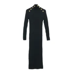 ZARA ザラ 長袖 ハイネック リブニット ロングワンピース M ブラック 金ボタン レディース 古着