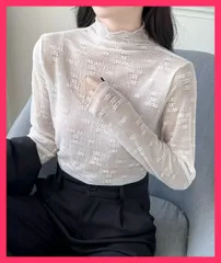 ★スタッフおすすめ★ 花柄ジャガードシースルートップス 韓国風 シアーブラウス春秋/着やせレースシャツ/インナートップス レディース プチハイネック 総レースブ おすすめ おしゃれ　人気 上品 85YN-900543