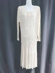 ◇ ⊂ LOWRYS FARM ローリーズファーム シアー 長袖 ロング ワンピース サイズF ベージュ レディース E  【1506110000705】