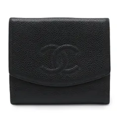 CHANEL シャネル ココマーク 2つ折財布 二つ折り Wホック財布 ダブルホック キャビアスキン レザー ブラック 黒 A13496
