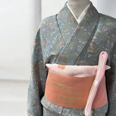 グレー地×花唐草文様 小紋【A】