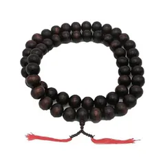 大きな数珠の首飾り 数珠ネックレス 特大 大玉 直径3cm 54珠 長さ130cm 黒茶色 木製 マホガニー 僧侶 時代劇 (ブラックブラウン)