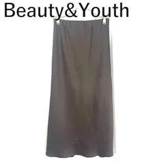ビューティーアンドユース BEAUTY&YOUTH ロングスカート サテン 光沢 高級感 マーメイドフレア カーキブラウン系