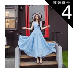 種類4：ロイヤルブルー/XL シフォンワンピース シフォンドレス ドレスワンピース ワンピース ドレス フレアワンピース シフォンワンピース ロング ロング丈 マキシ マキシ丈 9分丈 袖なし ノースリーブ Vネック カシュクール フレア セミフレア Aライン