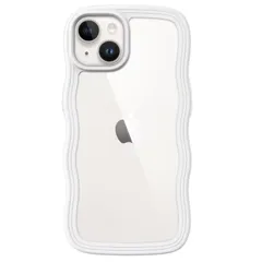 【新着商品】iPhone 14 6.1インチ用 JEDirect かわいい ケース 波状フレーム うねうね 耐衝撃 スマホカバー 女性用 女子向け クリア ハードPCバック (ホワイト)
