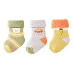 イエロー_8.0-10.0 cm HOOMCOOM ベビー 靴下 厚手 冬用 新生児 赤ちゃん ソックス 綿 柔らかく履き心地 可愛い 8.0-10.0cm 3足セット イエロー