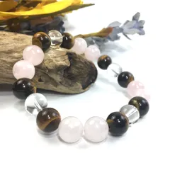 水晶×タイガーアイ×ローズクォーツ パワーストーン ブレスレット 10mm 天然石 メンズ・レディース 男性・女性 数珠ブレス 開運  [3]