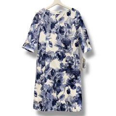 タグ付き 未使用品 東京ソワール フラワーワンピース 花柄 サイズM 白×紺 NO 6901343-73 膝丈 Iライン タイト きれい系 丸首 ラウンドネック レディース 夏 ゴーゴー古着マルイ草加店1225