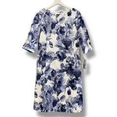 タグ付き 未使用品 東京ソワール フラワーワンピース 花柄 サイズM 白×紺 NO 6901343-73 膝丈 Iライン タイト きれい系 丸首 ラウンドネック レディース 夏 ゴーゴー古着マルイファミリー溝口店 No.久草1225