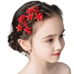 髪飾り フォーマル Uピン 《レッド》 《3個セット》 花飾り ヘアアクセサリー 子供 女の子 発表会 フラワーガール[[定形外郵便、送料無料]mer004