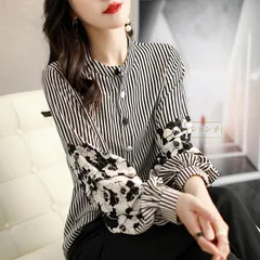 ブラウス レディース トップス 長袖 ストライブ ボタン 体形カバー 通勤 オフィス シンプル カジュア 大人 上品 大きいサイズ 着回し 体型カバー ゆったり 柔らかい xzjhqex#