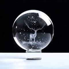 クリスタル 水晶 ボール 置物 風水 3D レーザー プレゼント インテリア 鹿 台座A( 鹿 台座A,  60mm)