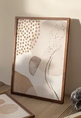 新品 ポスター アートポスター A4 A3 A2 北欧 絵画 植物 木 ベージュ 抽象 おしゃれ インテリア フレームなし 036 (A4サイズポスター ＋ウッドフレーム)