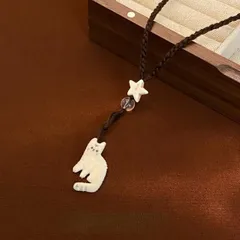 新作！ユニセックスネックレス白星ネコ個性的アクセサリーネコチャーム猫156