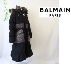 BALMAIN　バルマン　ロングダウンコート　毛皮フード付き　ブルーフォックス　レディース　ブラック