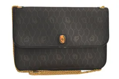 Christian Dior ディオール ハニカム柄 チェーン ショルダーバッグ ピーブイシー レザー ブラック 7043M