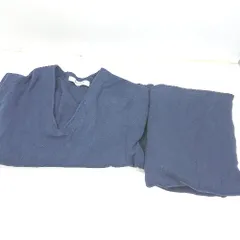 ◇ nano universe リブニット 膝丈 Ｖネックニット スカート セットアップ サイズ36 ネイビー レディース E  【1408060049059】