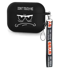 【特価商品】AirPods 3 ケース 第3世代 クールブラックカバー キーホルダー付き ビッグアングリーアイズ キュート Don't Touch Me な漫画耐衝撃 Airpods 第三世代 カバー ギフト メンズ ボーイズ用 滑らな保護スキン-Black-