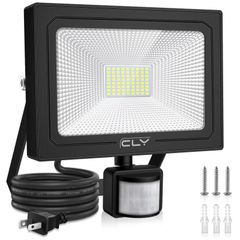 【数量限定】CLY センサーライト 屋外 人感センサーライト LED投光器 60W 昼白色 6000LM 6500K フラッドライト 超高輝度 IP66防水 省エネ 明るい 屋外 屋内 設置可能 高感度PIRセンサー 防犯対策用 駐車場/倉庫/防犯灯/作業灯/