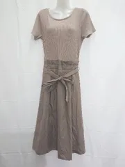 ◇ ⊂ nano universe ナノユニバース リブニット 切替 半袖 膝下丈 ドッキングワンピース サイズF ブラウン系 レディース E  【1507160010768】