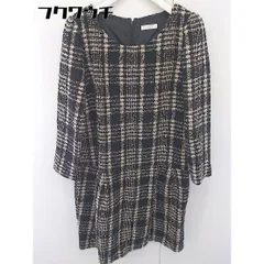 ◇ ◎ ViS ビス タグ付き スクエアネック チェック 長袖 膝丈 ワンピース サイズM ブラック ベージュ レディース  【中古】 【1112290005388】