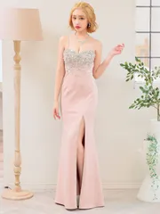 ピンク[AR24327-P-S240627]【ANGEL R/エンジェルアール】アッパービジュー/ ハートカットデザイン/ スリット/ タイト/ ロングドレス/ キャバドレス long