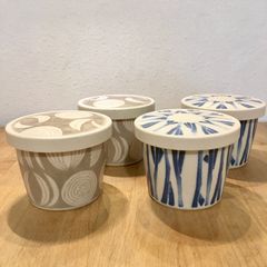 美濃焼　茶碗蒸し食器4個セット　そば猪口　蓋付き小鉢　つゆ入れ　北欧デザイン