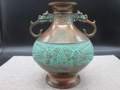 高岡銅器 瑞峰作 特殊新合金製 耳付き 鳳凰柄 花瓶 花器 - メルカリ
