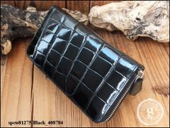 極上 シャイニングクロコダイル革 ラウンドファスナー長財布 Black/784
