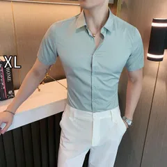 [XL]春 コーデ メンズ  服 シンプル ファッション オシャレ 大人 かっこいい 大きいサイズ ストリート 紳士服  シャツ 半袖 ストレッチ スムース ノーアイロン シャツ 韓国スタイル スリムフィット ライト 快適