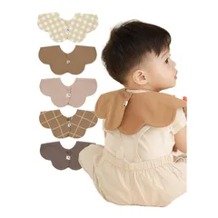 【新品】 [Konny] コニーベビースタイ セット Baby Bib 360°ローリング よだれかけ 吸収性・速乾性 シンプル 女の子 男の子 ベビーコーデ 出産祝い おしゃれ プレゼント 5枚-2(Beige, Mocha, Creamy Gingha 0