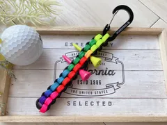 パラコード✶ゴルフティーホルダー✶カラビナ色変更可✶レインボー☓ブラック