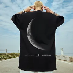 メンズムーンTシャツ半袖トップス（ブラック/Lサイズ/XLサイズ）春秋シンプルプリント034