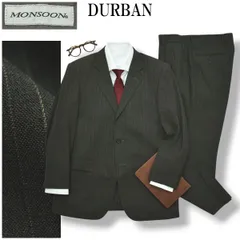 【夏用】 ダーバン DURBAN モンスーン MONSOON ピンストライプ柄 シングル 2B スーツ セットアップ 上下 テーラードジャケット スラックスパンツ ビジネス AB4 グレー メンズ