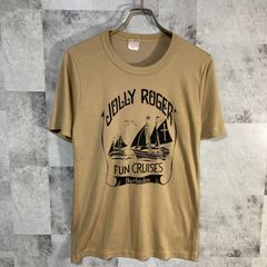 80s バルバドス製 JOLLY ROGER 染み込みプリント Tシャツ スーベニア ベージュ M