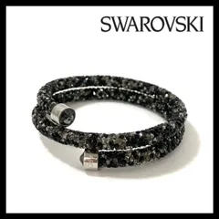 MU【SWAROVSKI】クリスタルダスト ダブル バングル ラインストーン ブラック/黒 シルバーカラー ブレスレット スワロフスキー Crystaldust (MU-1169)