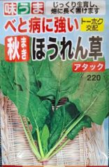 未開封＜野菜の種＞秋まきほうれん草 アタック　25ｍｌ　ホウレンソウ