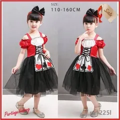 クリスマスコスチュームコスプレ　メイド服　女の子　ハートの女王　キッズドレスプリンセスワンピース黒/赤ふしぎの国のアリス衣装　セール673