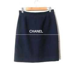 CHANEL シャネル スカート ウール ロゴ 99A ダークグレー 灰色 38 