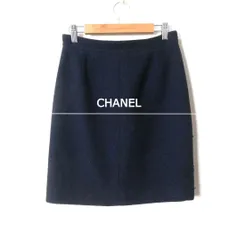 美品 CHANEL シャネル 台形スカート タイトスカート ココマーク ツイード 膝丈 ウール×シルク 08A P34132 ブラック×ネイビー サイズ38 レディース 古着 中古