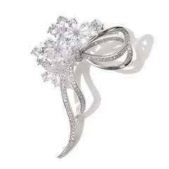 [ティグロス] TIGLOSS ブローチ ジルコン ジルコニア スワロフスキー クリスタル 記念日 お祝い コサージュ セレモニー シルバー ゴールド フォーマル ジェケット スーツ ギフト 結婚式 お呼ばれ ドレス パーティー ピン おしゃれ  [シルバー]