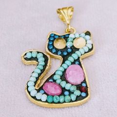 ＊NEW＊ トルコ製 ハンドメイド 天然石 ペンダントトップ シルバー925 猫