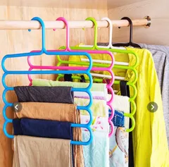 【新生活応援記念】カラフル５層パンツラック本セットLサイズ　ハンガー　かわいい