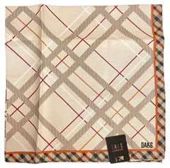 未使用 ダックス ロンドン スカーフ ハンカチ　絹　シルク　100％ チェック ブラウン ベージュ レディース メンズDAKS　LONDON