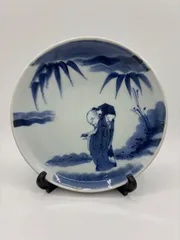 古伊万里　志田窯【染付山水人物文皿】(16)　25.5センチ