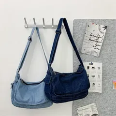 デニム バッグ ショルダー ポケット多い トートバッグ 長方形 男女兼用 レディース メンズ インディゴ マイバッグ お出かけ 肩がけ 斜め掛け 通学 ジーンズ素材 カバン バック ウォッシュ ak-027