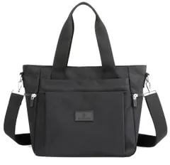 黒 レディース トート ショルダー マザーズ バッグ 軽量 仕切り 大容量 自立 ブラック ナイロン 防水 撥水 多機能 2WAY 通勤 通学 肩掛け 手提げ 旅行 ポケット多い ママバッグ シンプル 無地 ジム プレゼント ファスナー付 斜め掛け a4